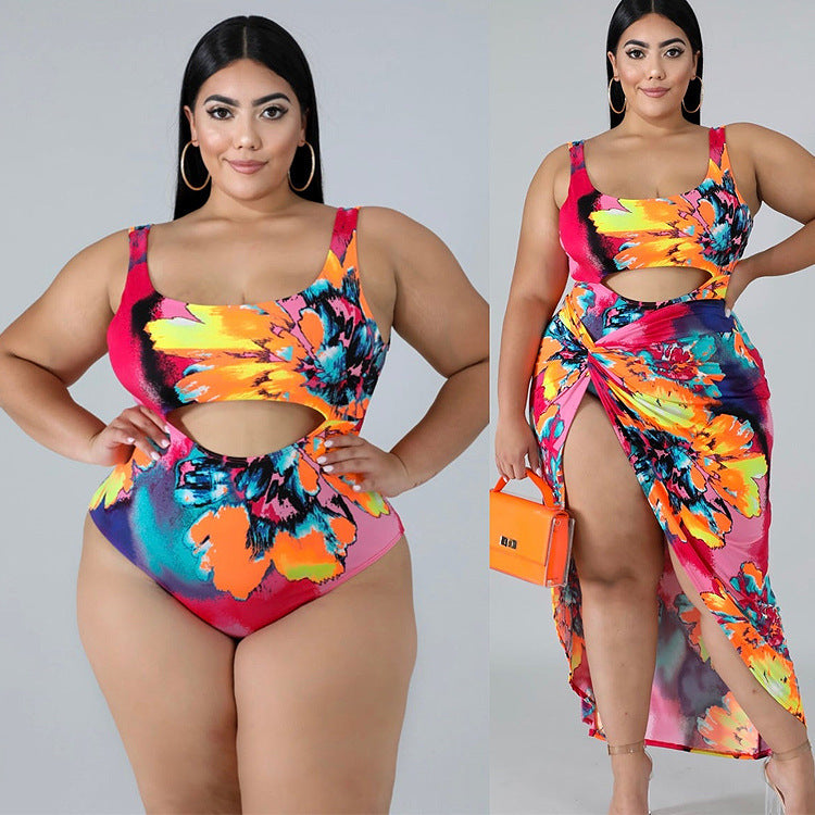 Plus la Taille Maillot de Bain Une-pièce de Jupe Plus La Taille Maillot de Bain