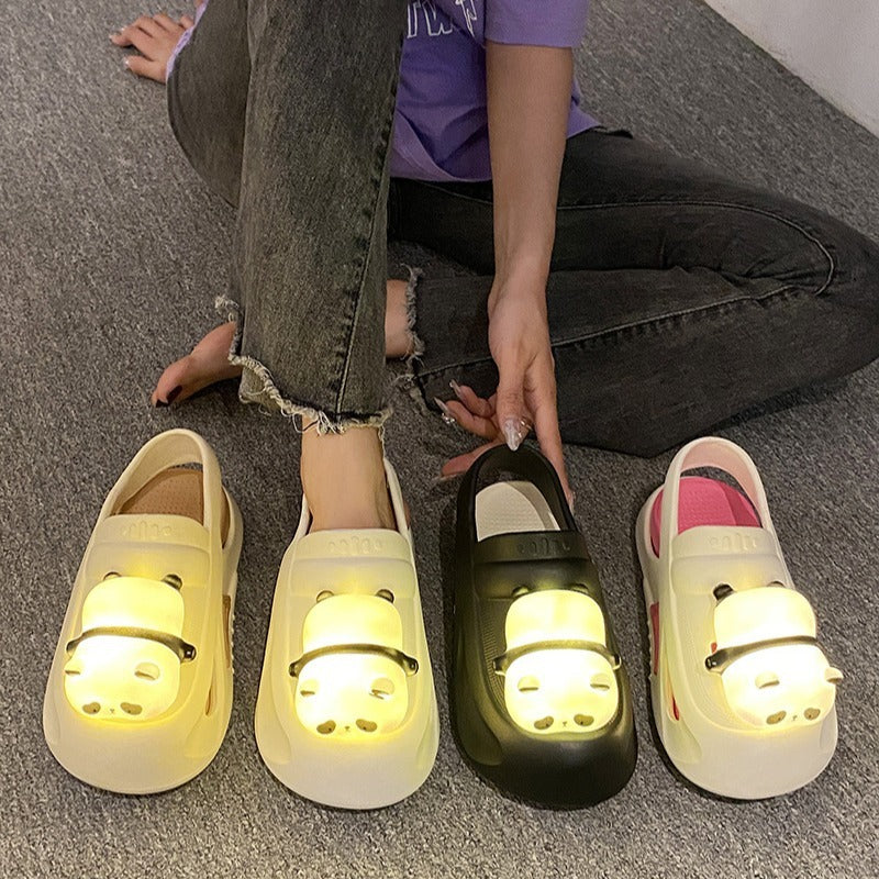 Pantoufles d'été femmes, pantoufles mignonnes 2024 avec lampe panda sandales d'été pour femmes