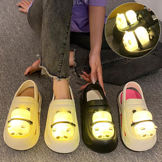 Pantoufles d'été femmes, pantoufles mignonnes 2024 avec lampe panda sandales d'été pour femmes