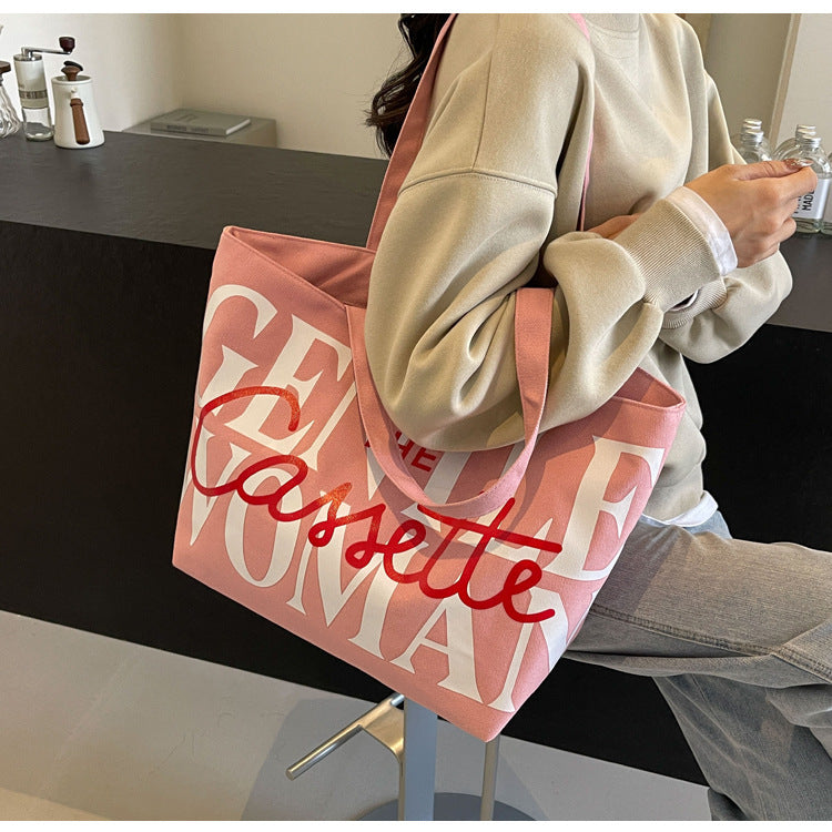 Lettre imprimée fourre-tout à la mode grande capacité sacs en toile pour femmes sac à main mignon doux sac à bandoulière