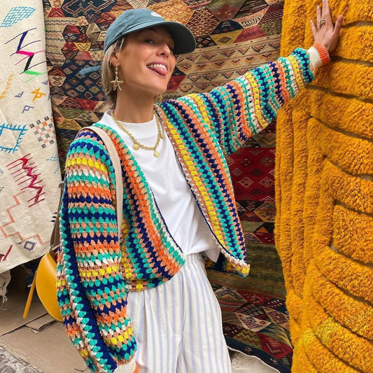 Manteau de cardigan pull en forme d'arc-en-ciel rayé