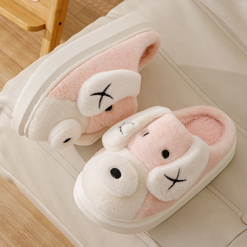 Pantoufles en peluche pour chien de dessin animé, chaussures de maison en hiver antidérapantes et chaudes | chaussures de maison à fond épais pour la maison