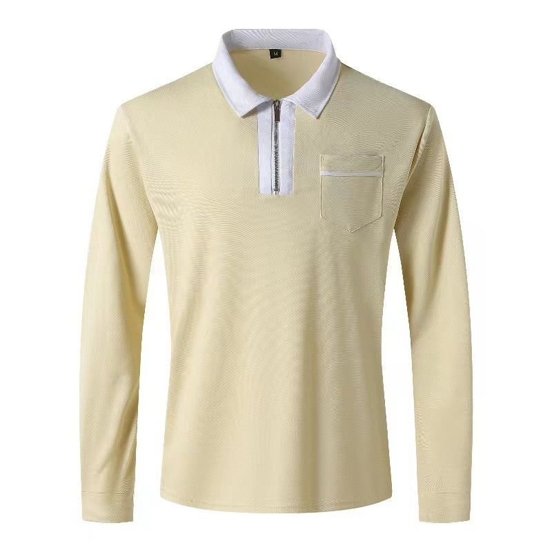 20240 automne hommes manches longues à fermeture éclair polo décontracté col à revers Zip Up Henley chemises coton sport golf tennis T-shirts avec poches