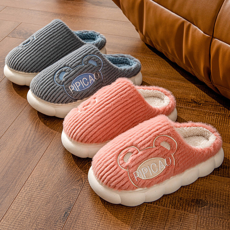 Chaussons mignons pour la maison des ours, pantoufles de maison antidérapantes à fond épais et chaud pour les femmes hommes
