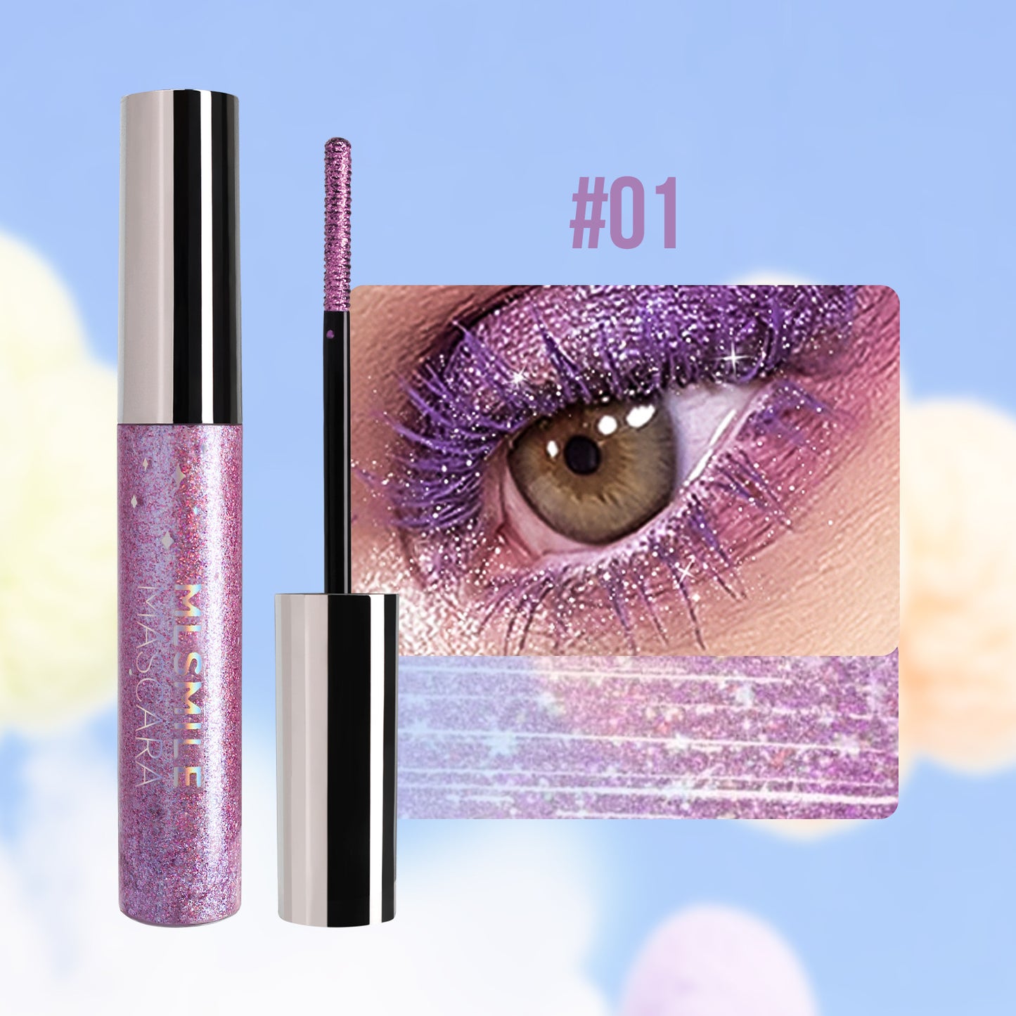 Mascara de couleur nacré mince et scintillant imperméable pas maculé
