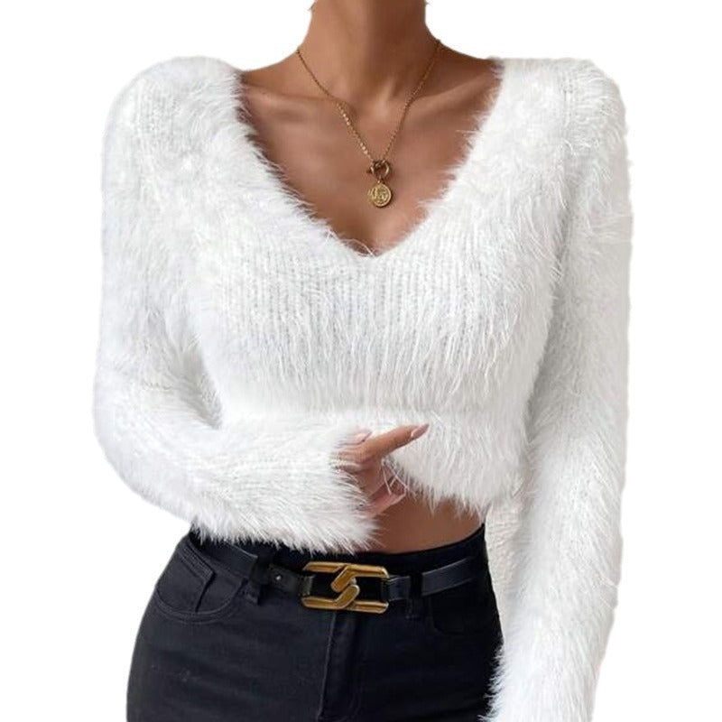 Nouveau pull court en peluche pour femmes, automne et hiver