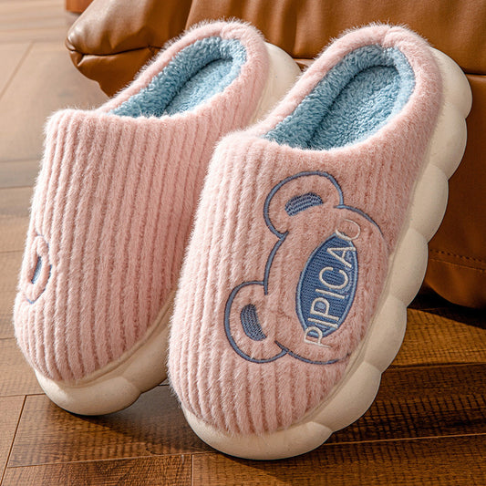 Chaussons mignons pour la maison des ours, pantoufles de maison antidérapantes à fond épais et chaud pour les femmes hommes