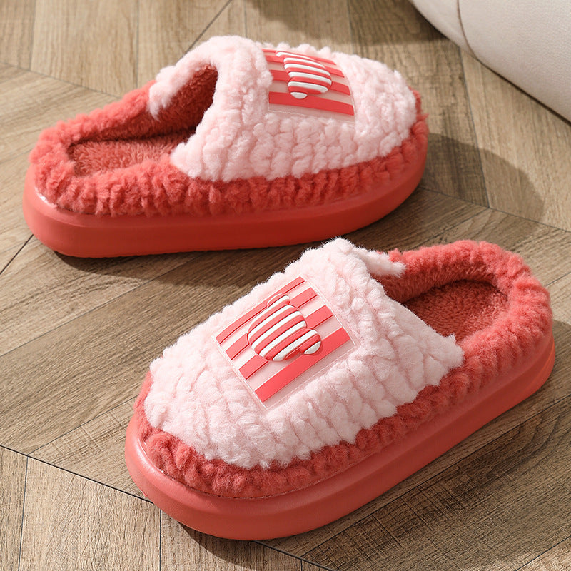 Nouvelle couleur assortie à l'agneau pantoufles d'intérieur Couple antidérapant de plancher de chambre à coucher chaussures de maison chaudes d'hiver pour femmes hommes