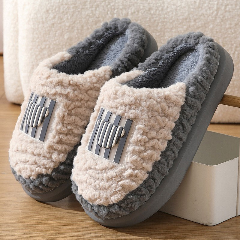 Nouvelle couleur assortie à l'agneau pantoufles d'intérieur Couple antidérapant de plancher de chambre à coucher chaussures de maison chaudes d'hiver pour femmes hommes