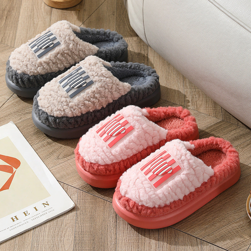 Nouvelle couleur assortie à l'agneau pantoufles d'intérieur Couple antidérapant de plancher de chambre à coucher chaussures de maison chaudes d'hiver pour femmes hommes