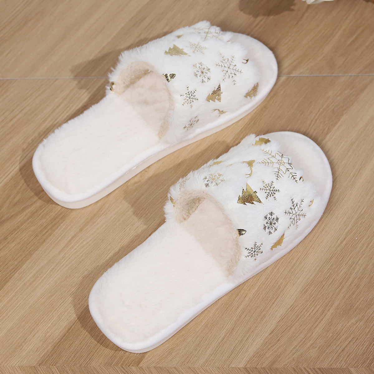 Chaussons de Noël en peluche à la mode, pantoufle d'intérieur à bout ouvert | chaussures de maison antidérapantes pour les couples femmes hommes