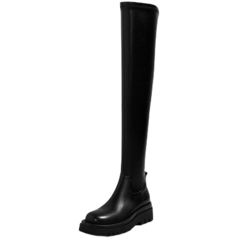 Bottes épaisses à talons épais pour femmes, bottes longues en cuir pour chevaliers | bottes d'hiver à la mode
