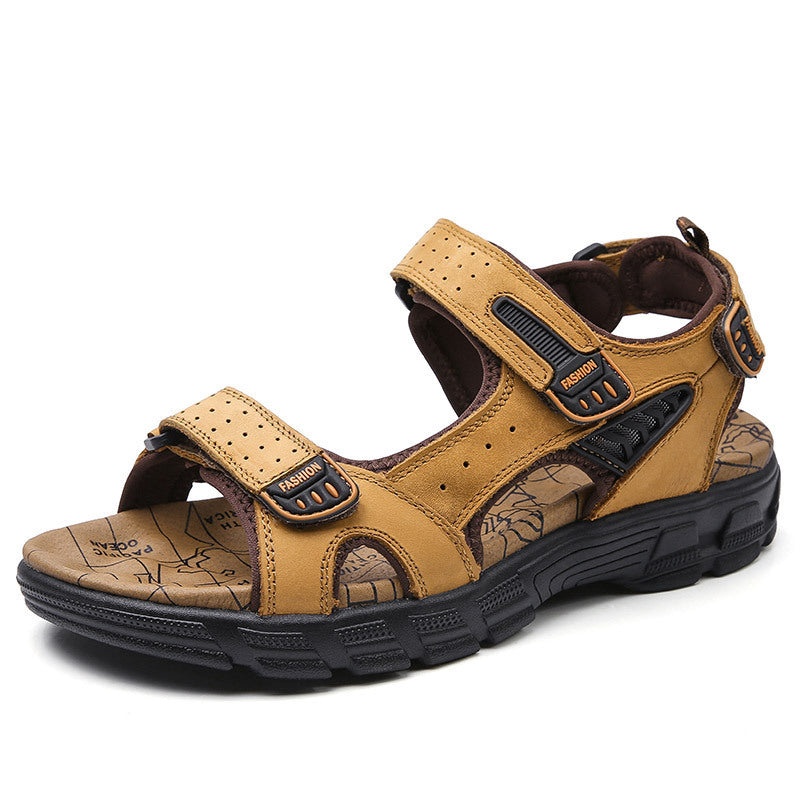 Plate-forme à bout ouvert pour hommes, première couche de plage en cuir de vachette | chaussures décontractées pour l'extérieur