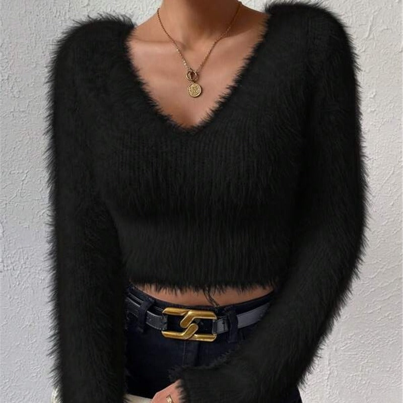 Nouveau pull court en peluche pour femmes, automne et hiver