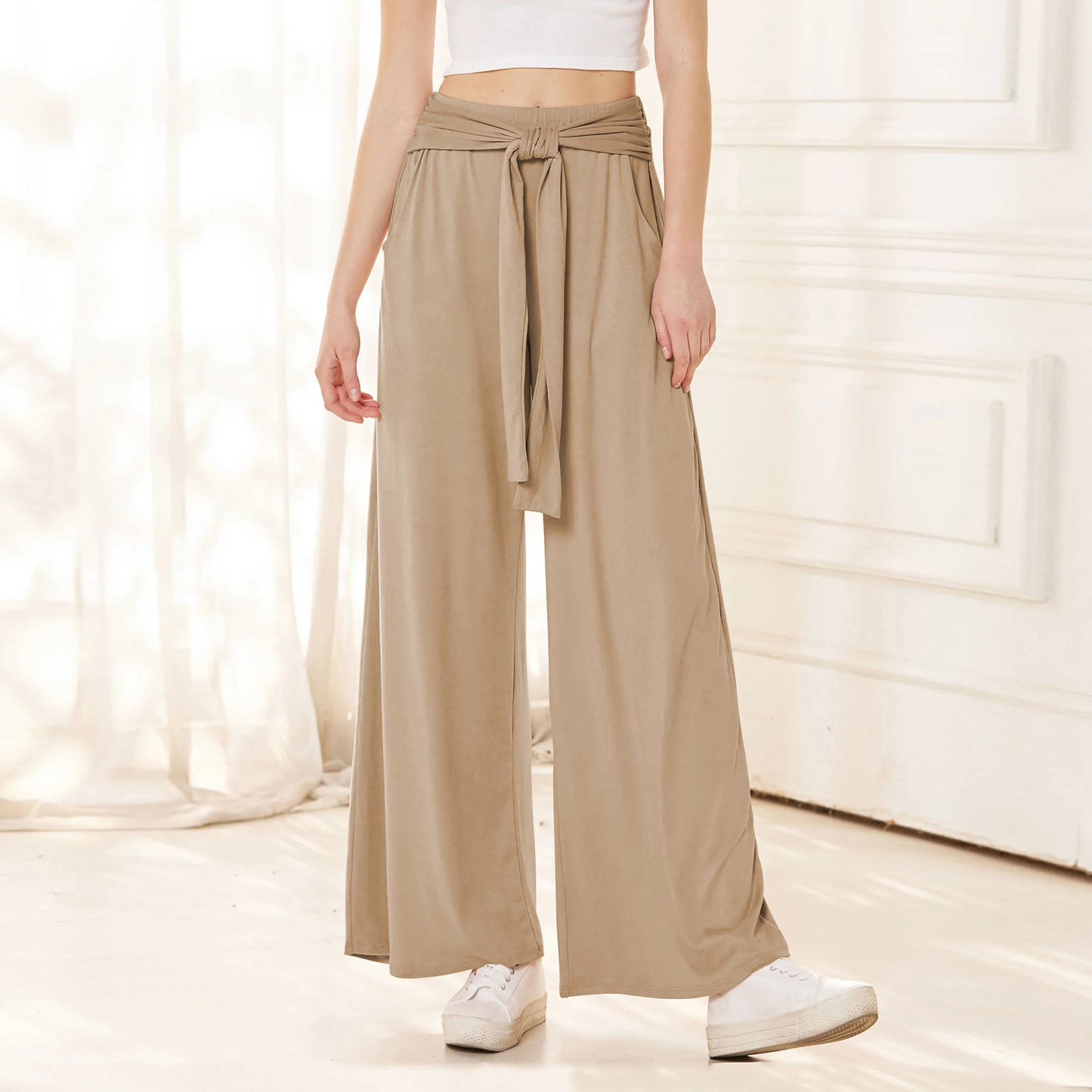 Pantalon à lacets de couleur unie pour femme