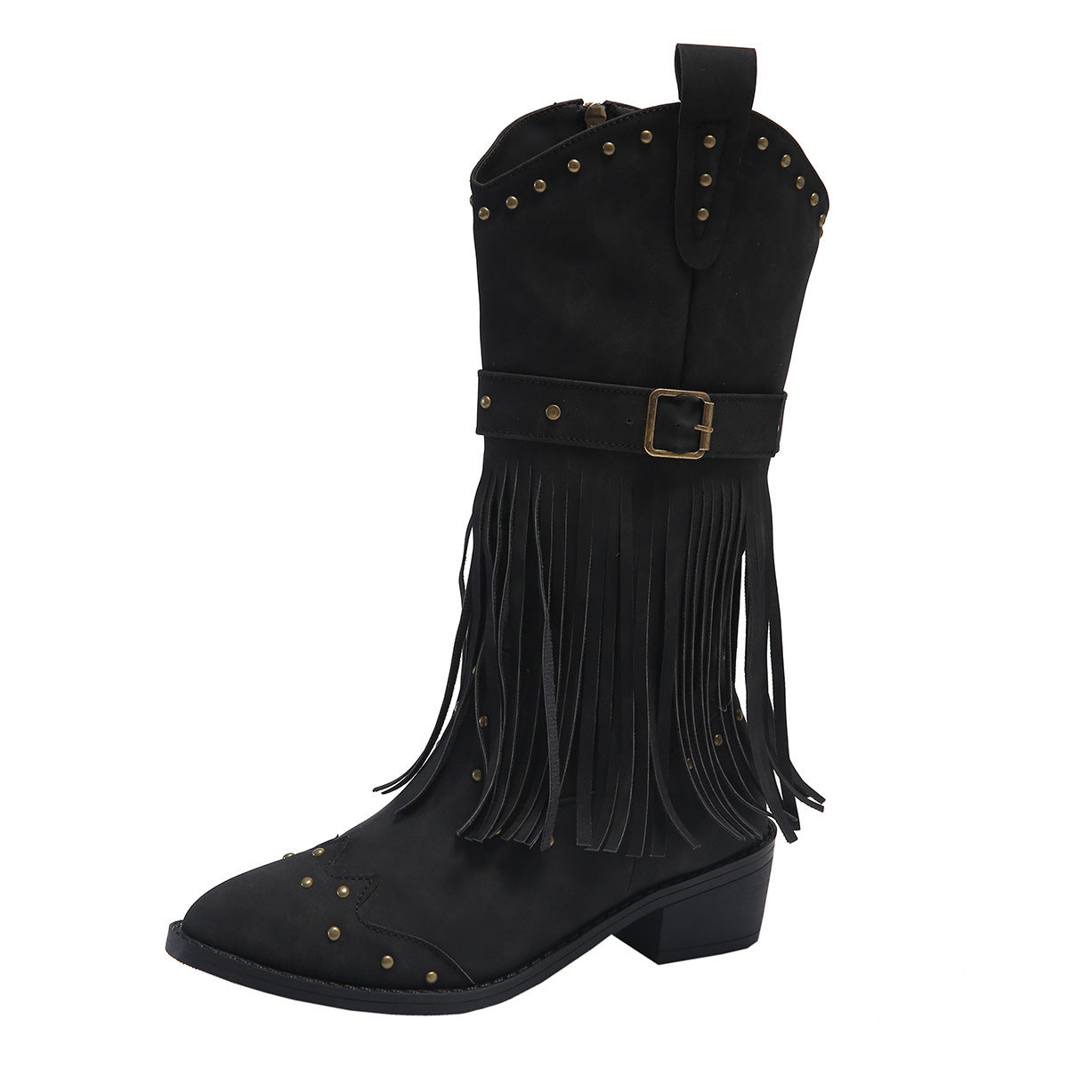 Bottes à pompons rétro avec sangle à rivet,