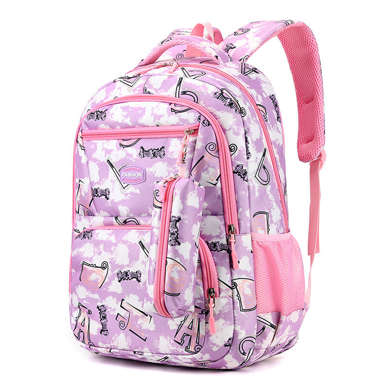 Nouvelle lettre imprimée sac à dos avec étui à crayons Fsahion doux école primaire élèves cartable pour filles garçons