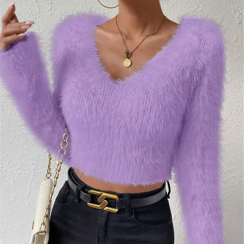 Nouveau pull court en peluche pour femmes, automne et hiver