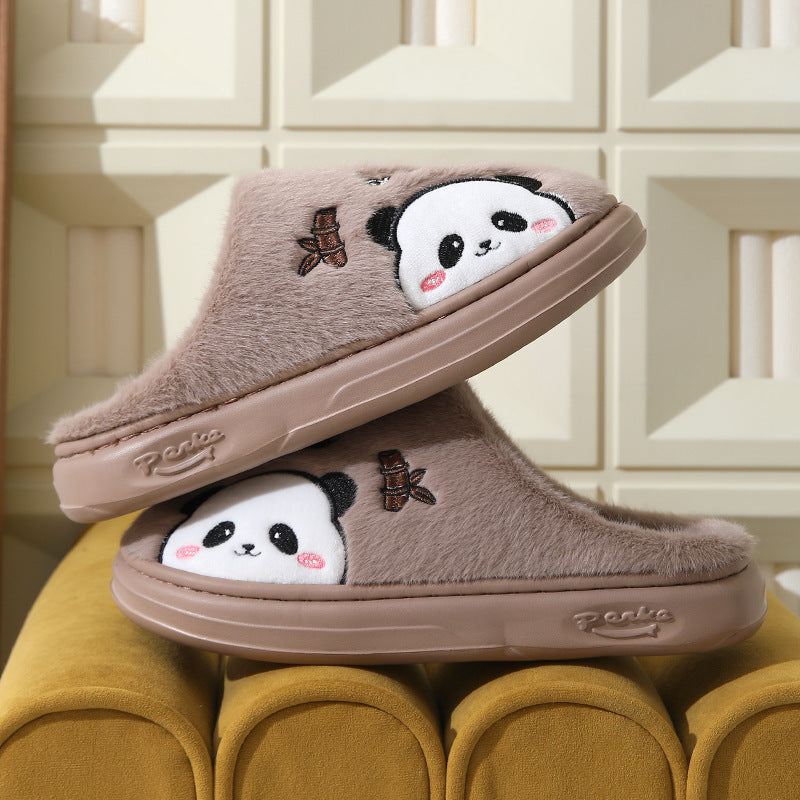 Mignon Cartoon Panda Pantoufles Accueil Hiver Chaud-plancher à semelles Chambre Pantoufle Couples Maison Chaussures