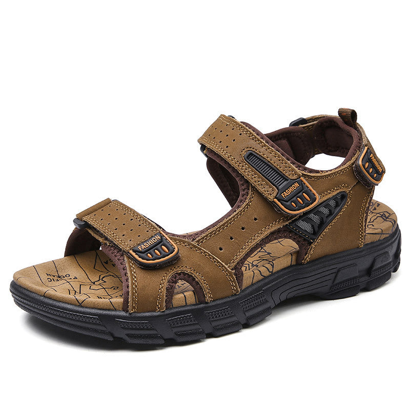Plate-forme à bout ouvert pour hommes, première couche de plage en cuir de vachette | chaussures décontractées pour l'extérieur