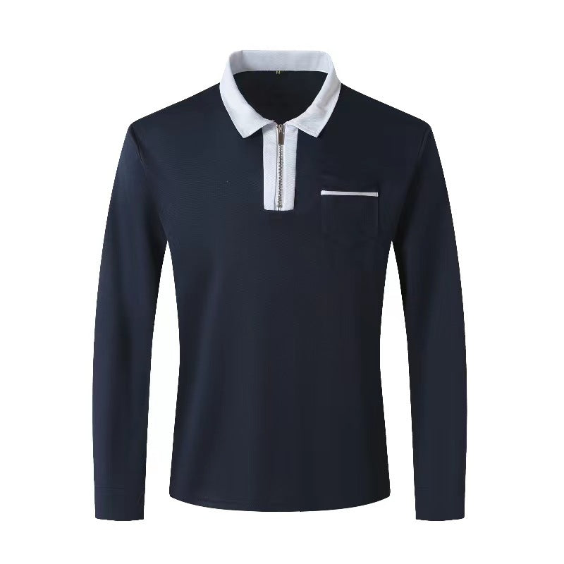 20240 automne hommes manches longues à fermeture éclair polo décontracté col à revers Zip Up Henley chemises coton sport golf tennis T-shirts avec poches