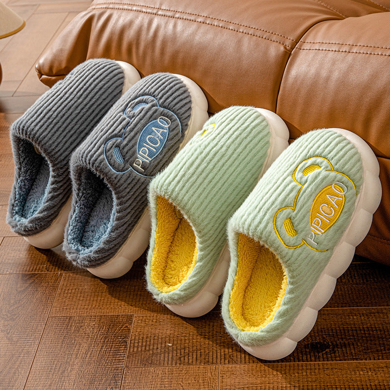 Chaussons mignons pour la maison des ours, pantoufles de maison antidérapantes à fond épais et chaud pour les femmes hommes