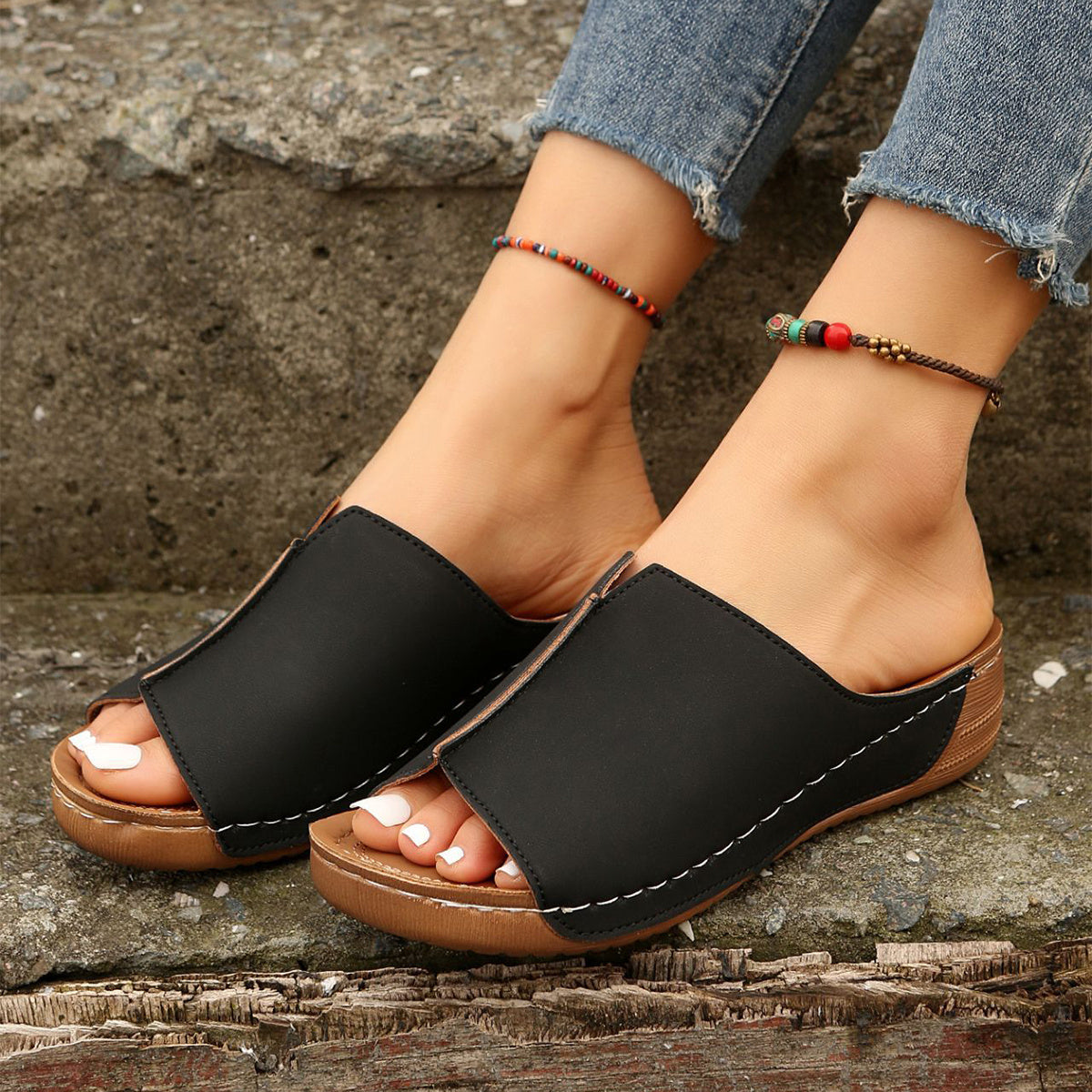 Sandales à semelles épaisses d'été, sandales à semelles compensées décontractées | chaussures d'extérieur à bout ouvert | pour femmes