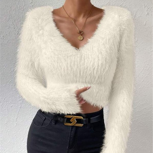 Nouveau pull court en peluche pour femmes, automne et hiver