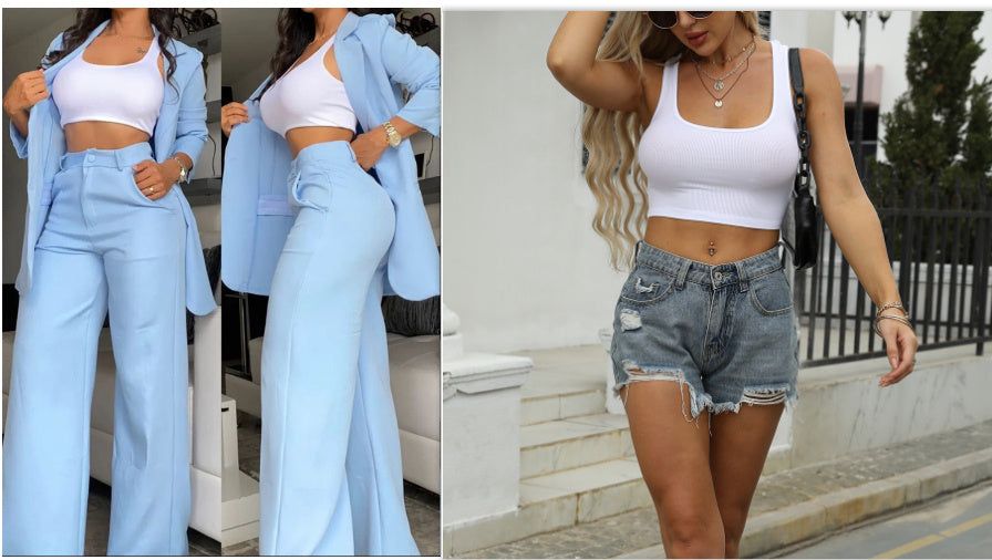 Costume à revers à manches fendues de couleur pure, pantalon à jambes droites pour femmes