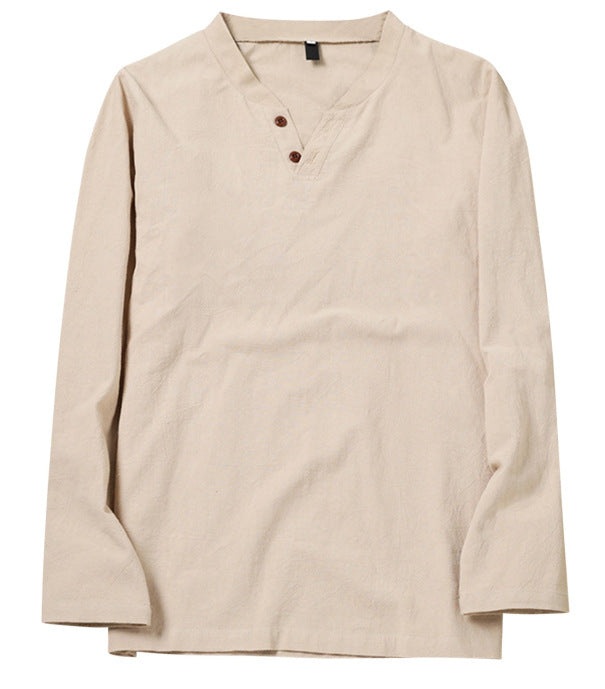 Chemise de plage en lin et en coton à manches longues pour hommes, tenue décontractée et respirante