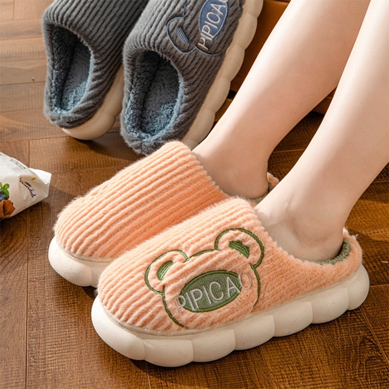 Chaussons mignons pour la maison des ours, pantoufles de maison antidérapantes à fond épais et chaud pour les femmes hommes