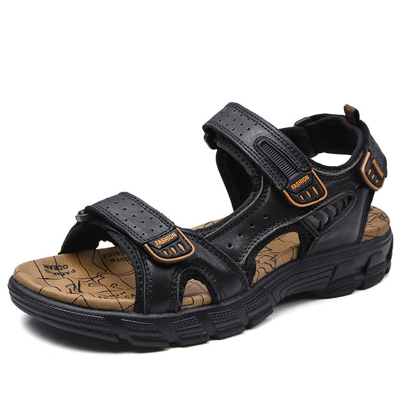 Plate-forme à bout ouvert pour hommes, première couche de plage en cuir de vachette | chaussures décontractées pour l'extérieur