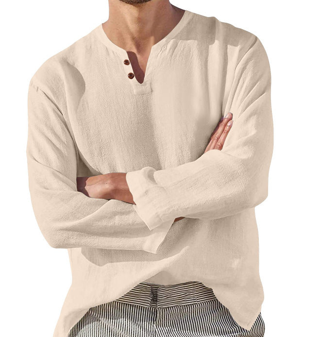 Chemise de plage en lin et en coton à manches longues pour hommes, tenue décontractée et respirante