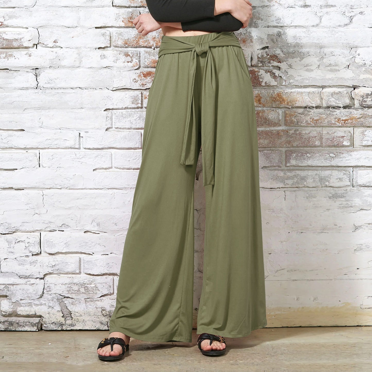 Pantalon à lacets de couleur unie pour femme