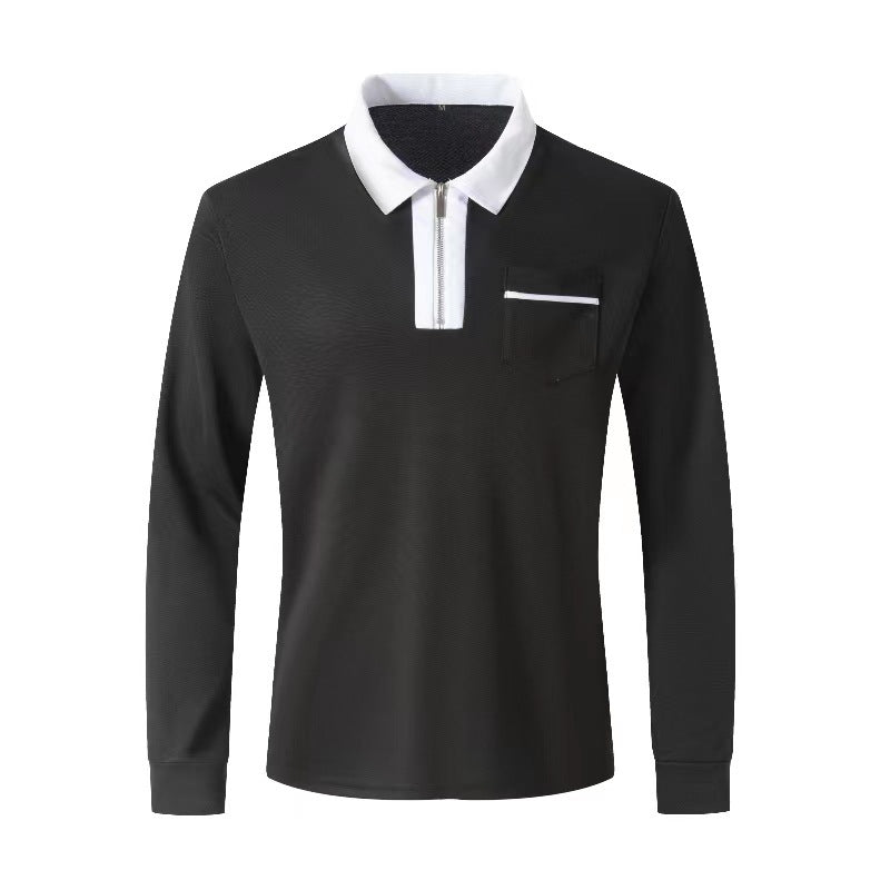 20240 automne hommes manches longues à fermeture éclair polo décontracté col à revers Zip Up Henley chemises coton sport golf tennis T-shirts avec poches