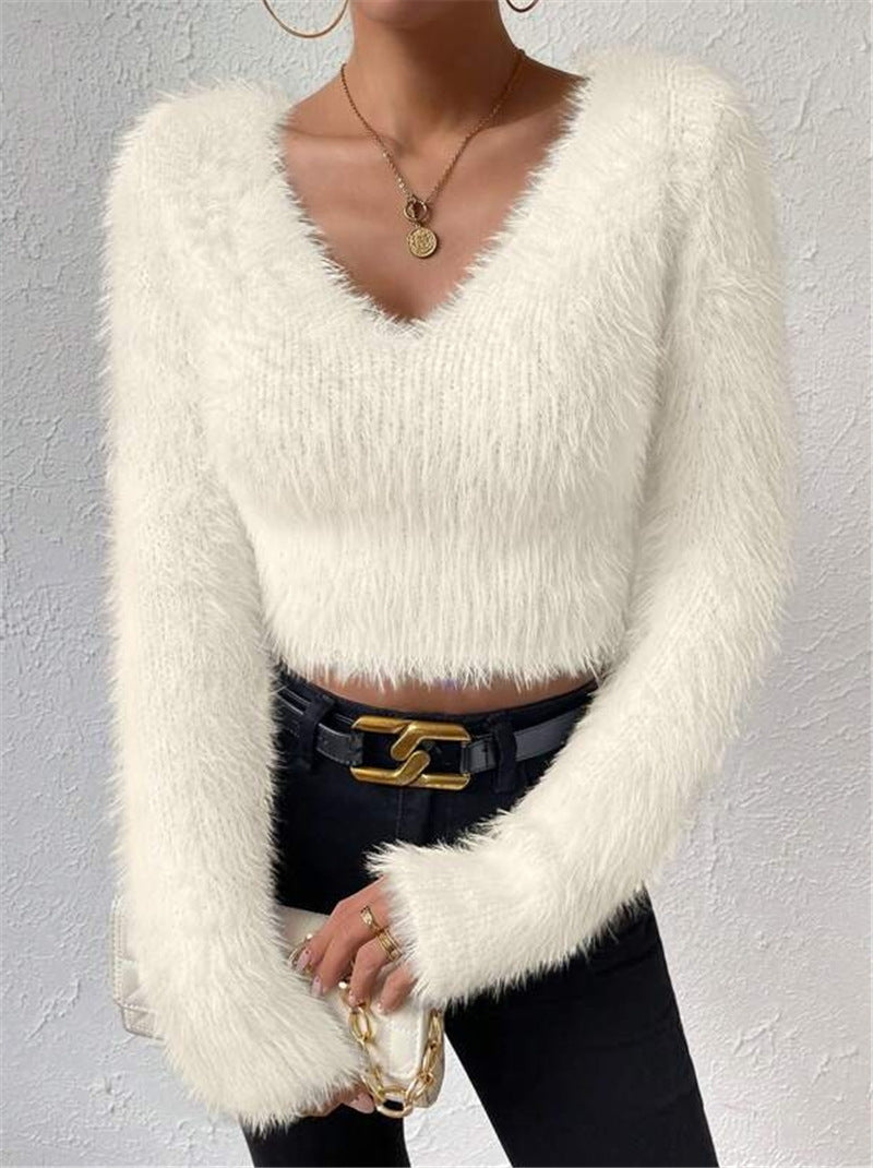 Nouveau pull court en peluche pour femmes, automne et hiver