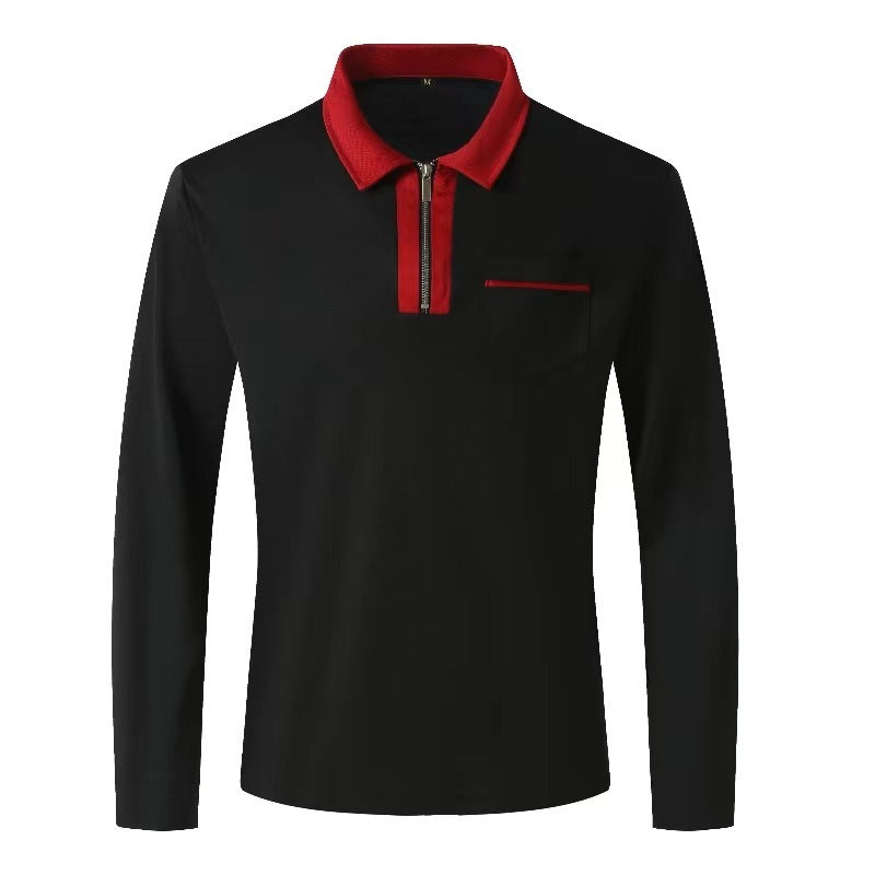 20240 automne hommes manches longues à fermeture éclair polo décontracté col à revers Zip Up Henley chemises coton sport golf tennis T-shirts avec poches
