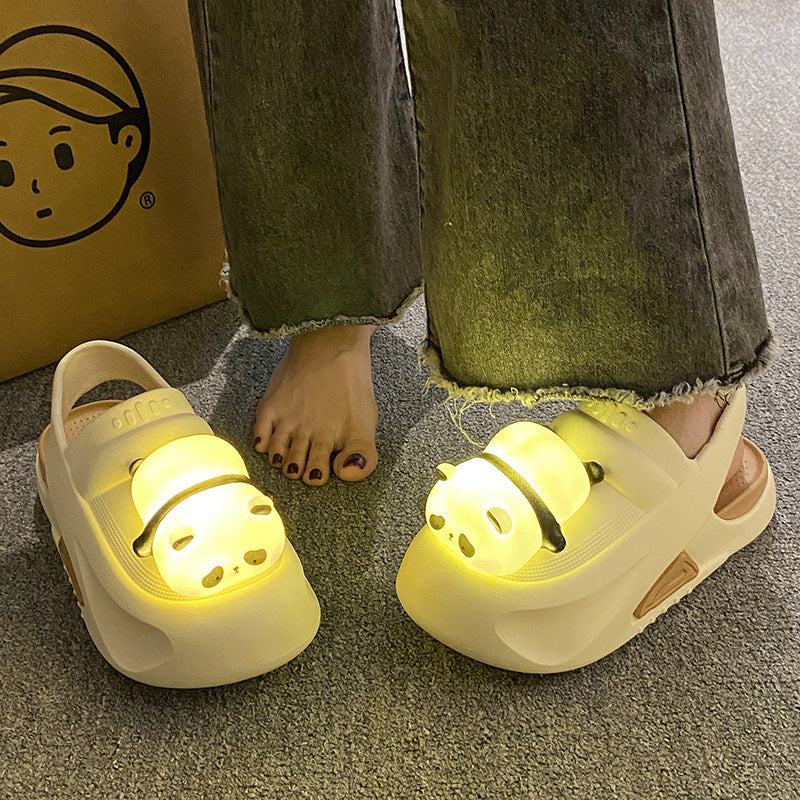 Pantoufles d'été femmes, pantoufles mignonnes 2024 avec lampe panda sandales d'été pour femmes