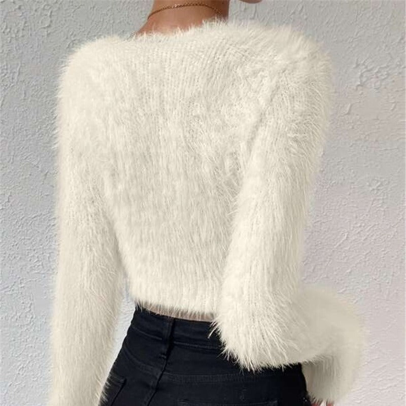 Nouveau pull court en peluche pour femmes, automne et hiver