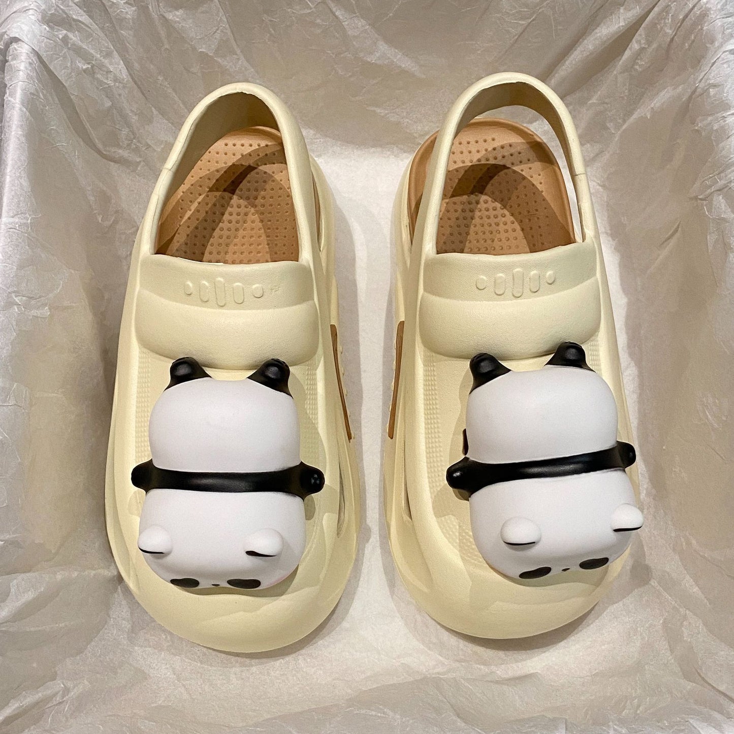 Pantoufles d'été femmes, pantoufles mignonnes 2024 avec lampe panda sandales d'été pour femmes