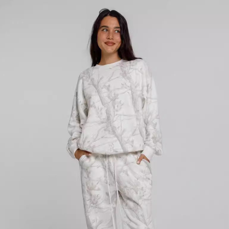 Sweat à capuche camouflage imprimé feuille d'érable surdimensionné pour femme