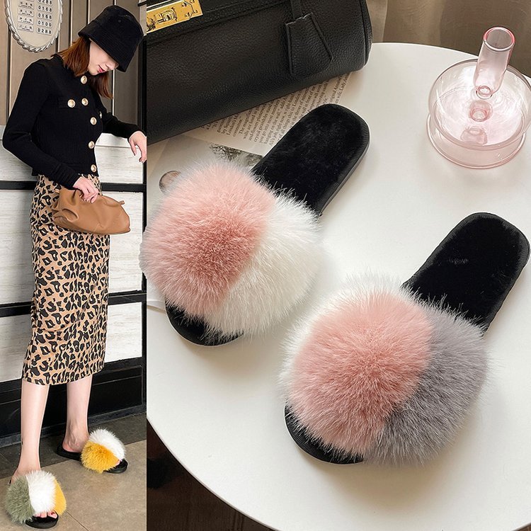Nouveau de Femmes Maison Pantoufles Hiver Chaussures Chaudes Intérieur Pantoufles En Peluche Moelleux Femelle Plat De Fourrure Chaussures Pour Dames Doux Pantoufles