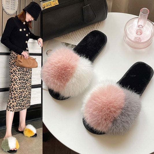 Nouveau de Femmes Maison Pantoufles Hiver Chaussures Chaudes Intérieur Pantoufles En Peluche Moelleux Femelle Plat De Fourrure Chaussures Pour Dames Doux Pantoufles