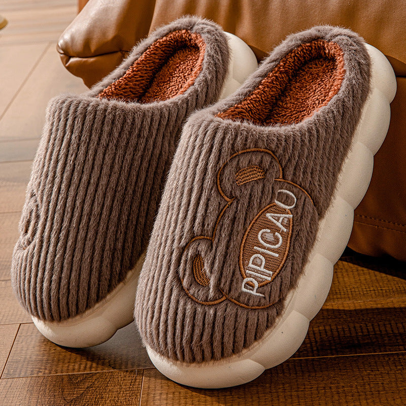Chaussons mignons pour la maison des ours, pantoufles de maison antidérapantes à fond épais et chaud pour les femmes hommes