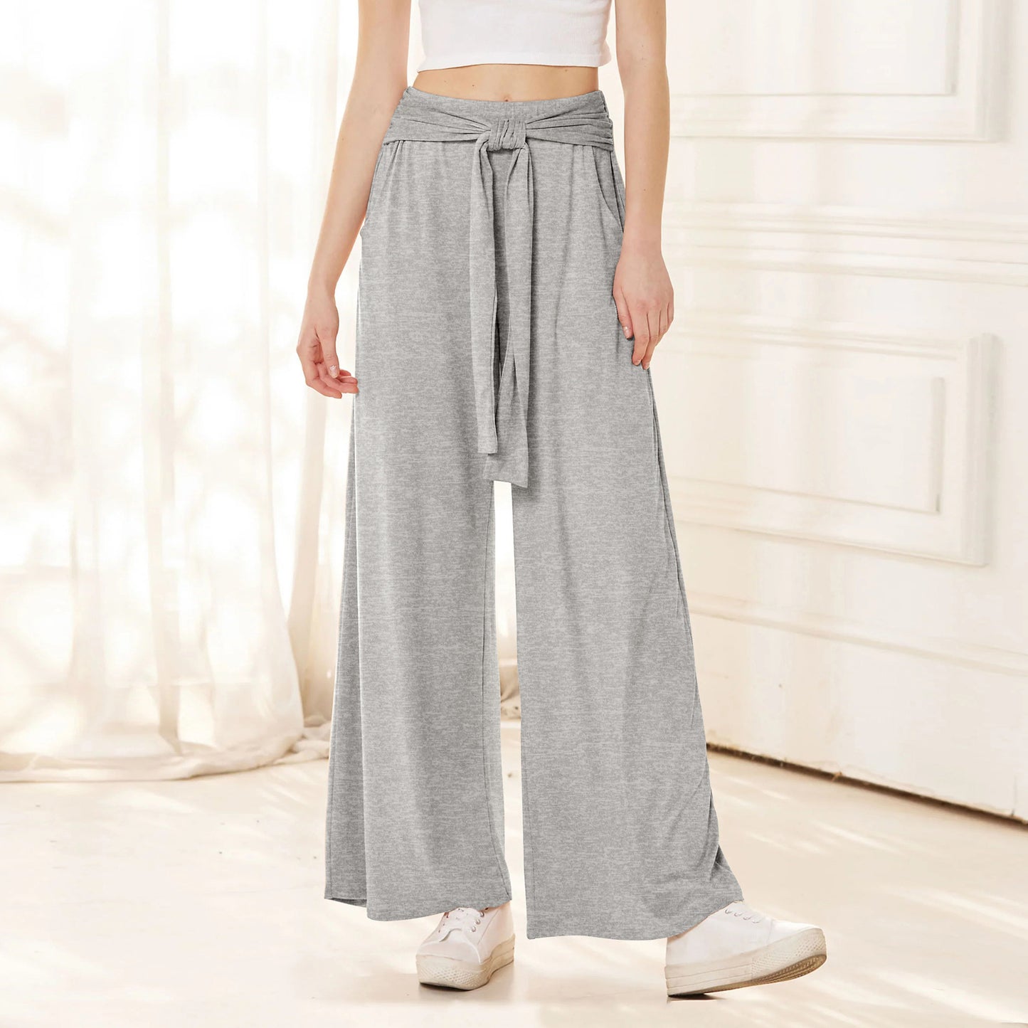 Pantalon à lacets de couleur unie pour femme
