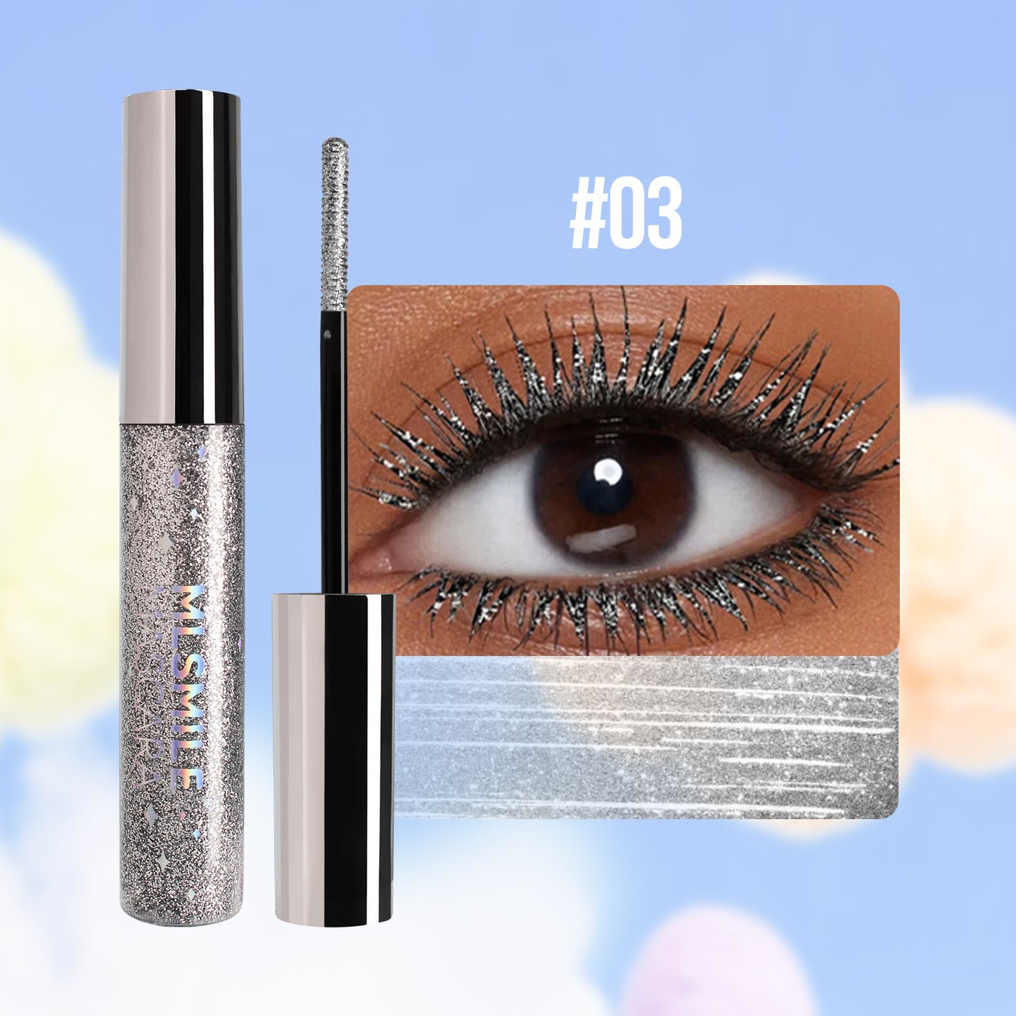 Mascara de couleur nacré mince et scintillant imperméable pas maculé