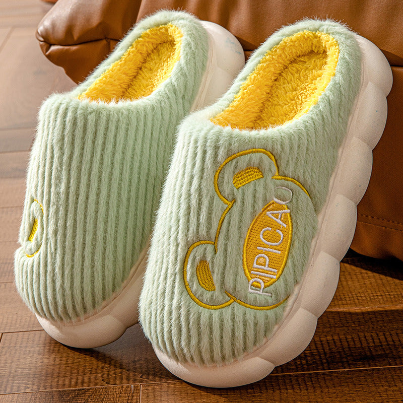 Chaussons mignons pour la maison des ours, pantoufles de maison antidérapantes à fond épais et chaud pour les femmes hommes