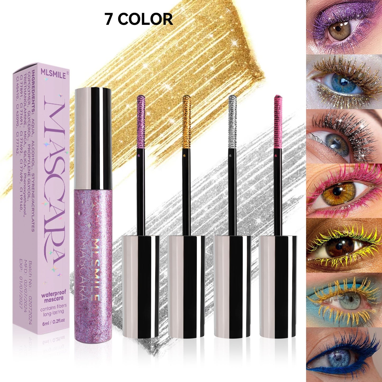 Mascara de couleur nacré mince et scintillant imperméable pas maculé