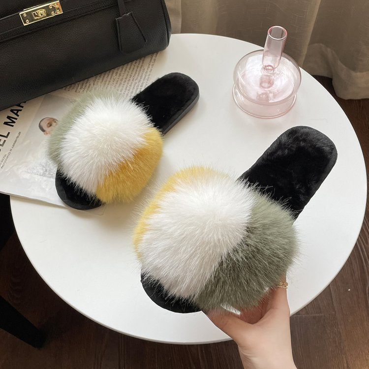 Nouveau de Femmes Maison Pantoufles Hiver Chaussures Chaudes Intérieur Pantoufles En Peluche Moelleux Femelle Plat De Fourrure Chaussures Pour Dames Doux Pantoufles