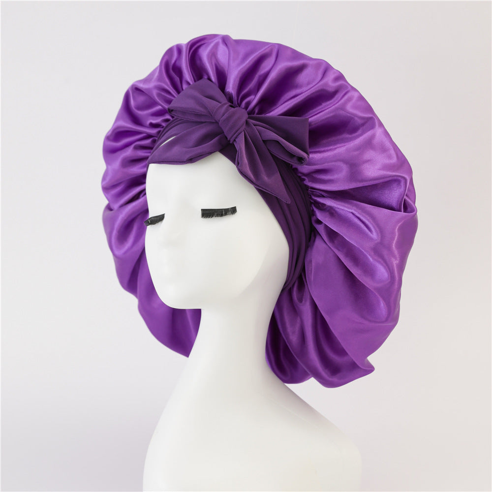 Nouveau Bonnet de soie pour femmes endormies en satin Bonnet de nuit Bonnet de sommeil écharpe pour cheveux bouclés avec bande de cravate pour cheveux bouclés